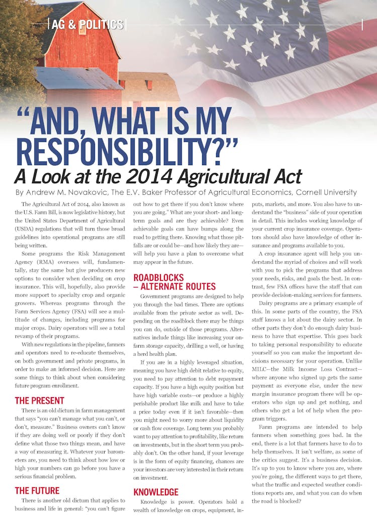 “And, What Is My Responsibility?” - A Look at the 2014 Agricultural Act